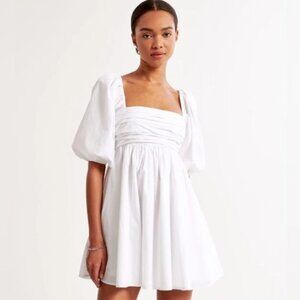 Abercrombie & Fitch White Emerson Ruched Puff Sleeve Mini Dress XST 23591